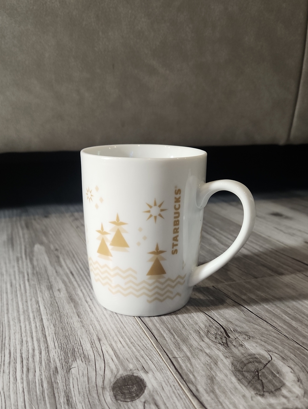 Starbucks White and Gold Holiday Tree Mug